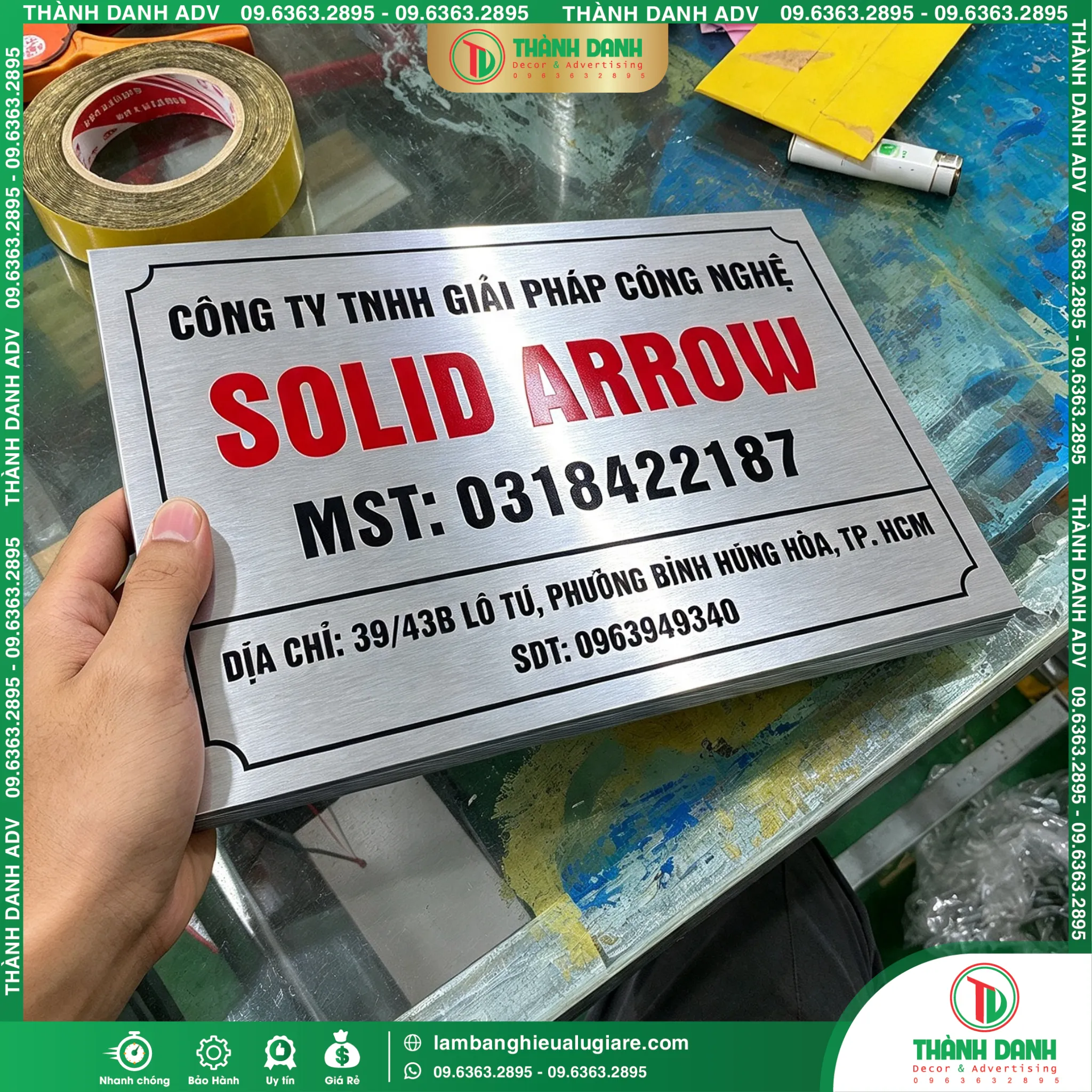 Làm Bảng Tên Công Ty SOLID ARROW Phường Bình Hưng Hòa, TPHCM