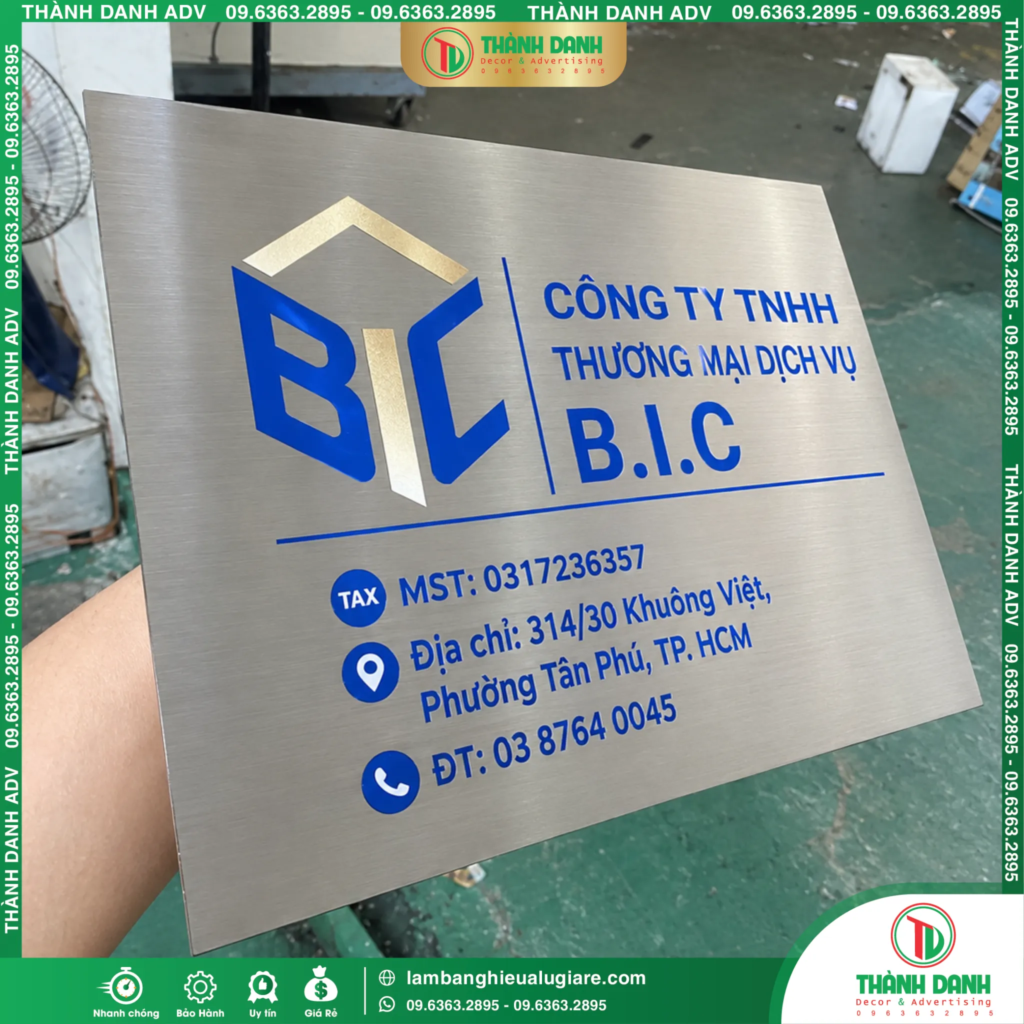 Bảng Tên Inox Bóng Dập Nổi Bình Tân Công Ty Thương Mại BIC