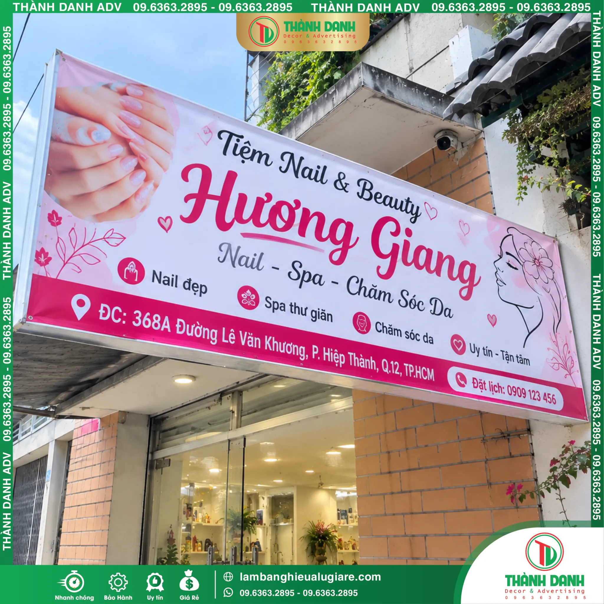 Bảng vẫy bạt quận 12 Nail Hương Giang Rõ Nét