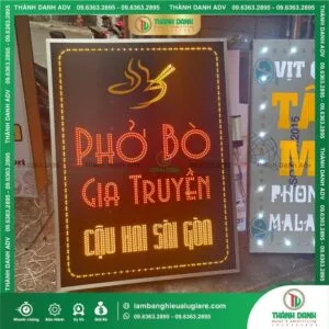Làm Bảng Hiệu LED Ruồi Nền Alu Viền Nhôm Tiệm Phở Bò Gia Truyền Cậu Hai Sài Gòn