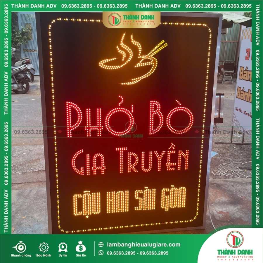 Quy trình làm bảng hiệu LED ruồi nền Alu cho tiệm phở bò gia truyền