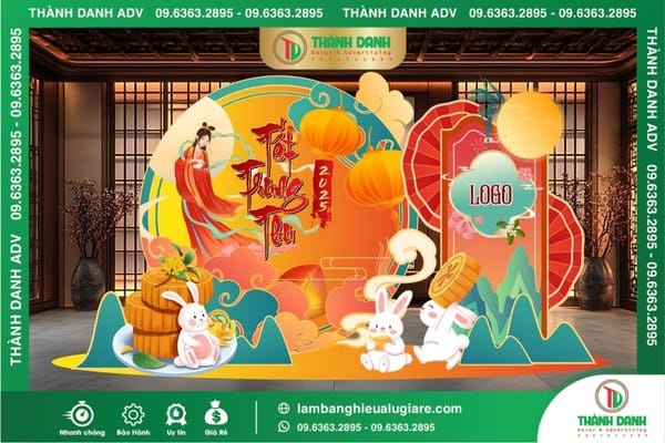 Làm backdrop trung thu mẫu chị Hằng và thỏ ngọc 2025