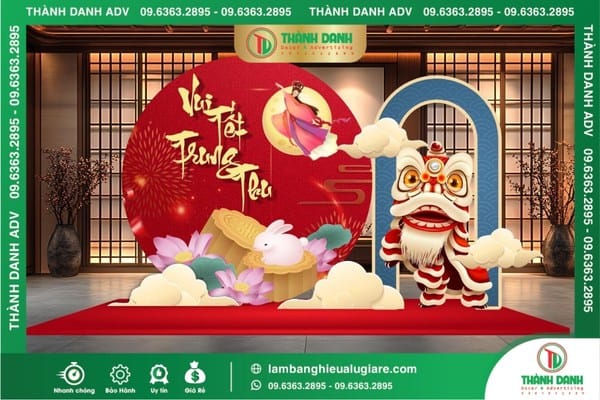 Làm backdrop trung thu mẫu lân và thỏ ôm bánh