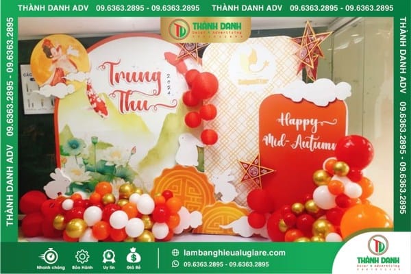 Làm backdrop trung thu mẫu ngôi sao cá chép và bánh