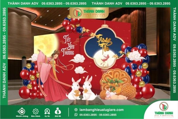 Làm backdrop trung thu mẫu thỏ ngọc ăn bánh và chị hằng