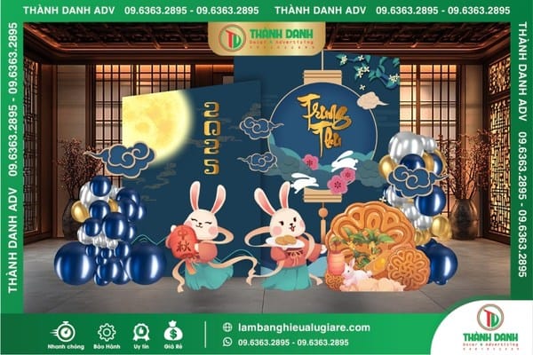 Làm backdrop trung thu mẫu thỏ ngọc dâng bánh