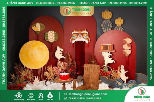 Làm backdrop trung thu mẫu trăng rằm cùng thỏ ngọc