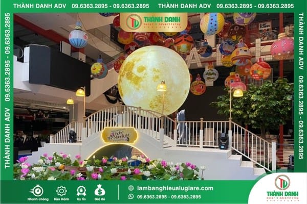 Làm backdrop trung thu mẫu trăng tròn và cầu cách điệu