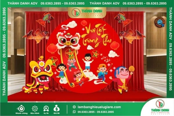 Làm backdrop trung thu mẫu trẻ em vui đùa cùng ánh trăng