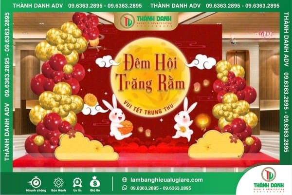 Làm backdrop trung thu Thỏ ngọc ôm bánh và trăng rằm