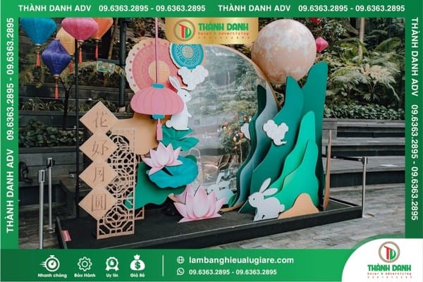 Làm backdrop trung thu Thỏ ngọc và hoa sen
