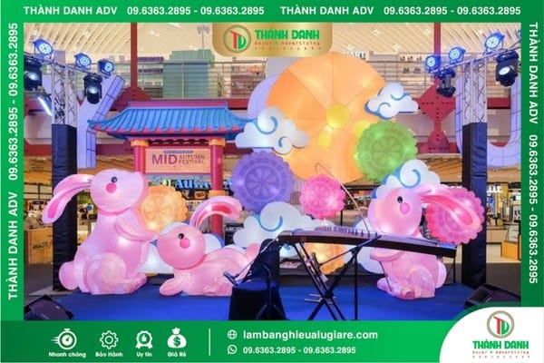 Thi công sân khấu Trung thu thỏ hồng và trăng rằm