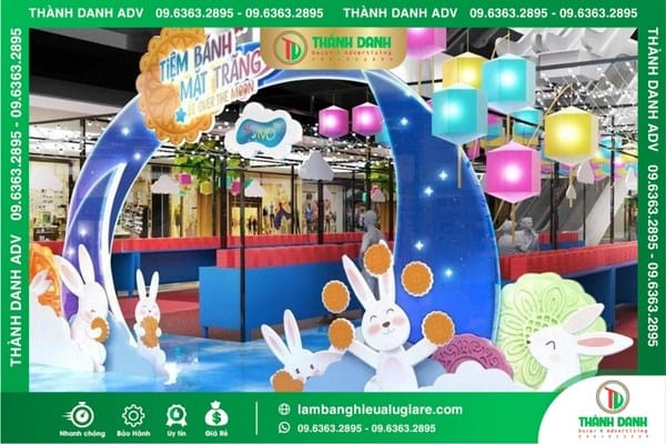 Thi công sân khấu Trung thu thỏ ngọc và đèn lồng màu