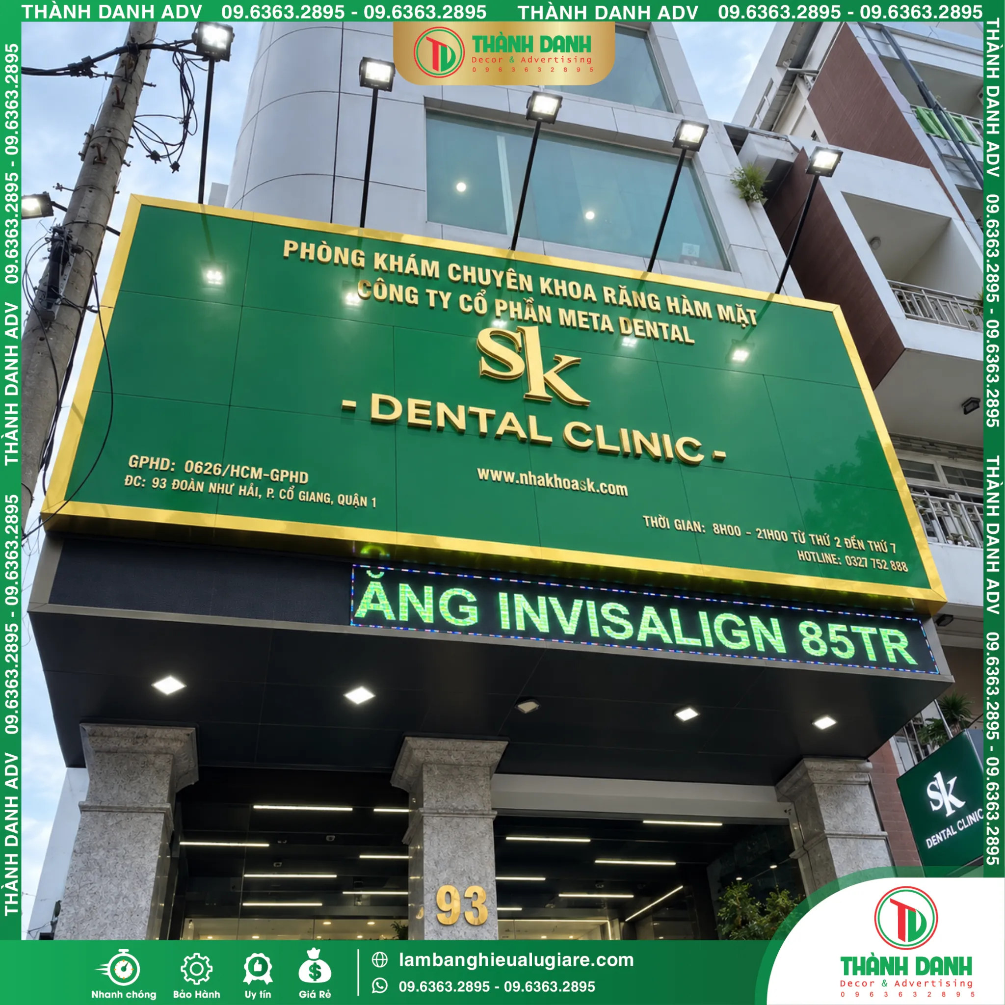 Bảng hiệu Alu chữ nổi Quận 1 Nha khoa SK - Mẫu Đẹp, Thi Công Thực Tế