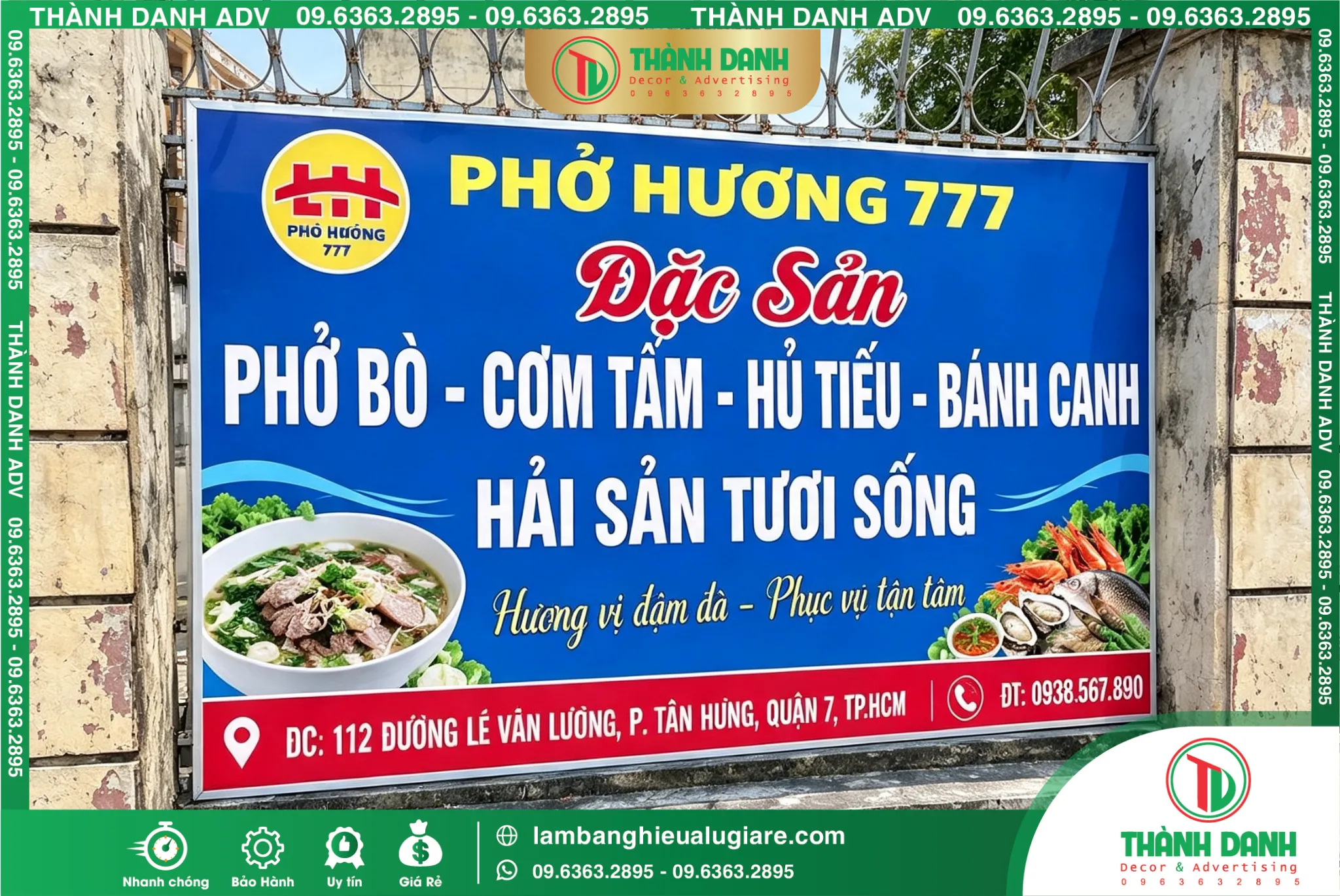 Bảng Bạt Quận 7 Phở Hương 777 – Mẫu Đẹp, Giá Tốt, Thi Công Thực Tế
