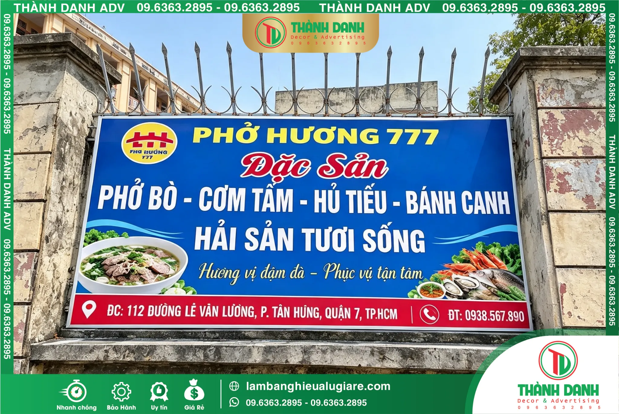 Bảng Bạt Quận 7 Phở Hương 777 – Mẫu Đẹp, Giá Tốt, Thi Công Thực Tế
