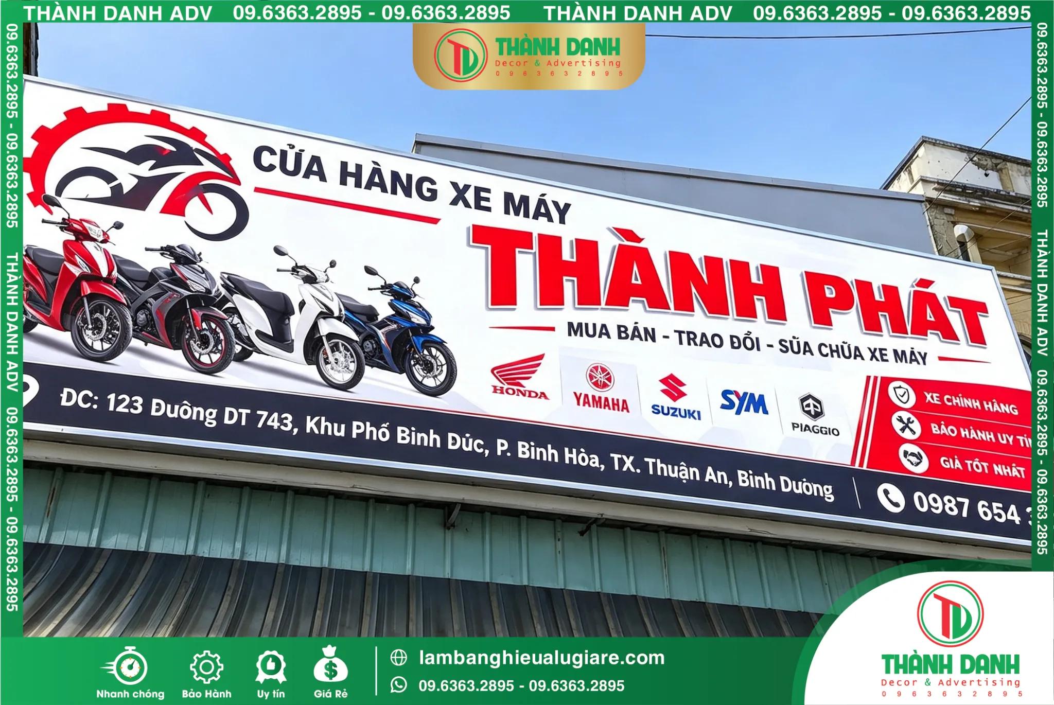 Bảng Bạt Bình Dương Cửa Hàng Xe Máy Thành Phát – Mẫu Đẹp, Giá Tốt