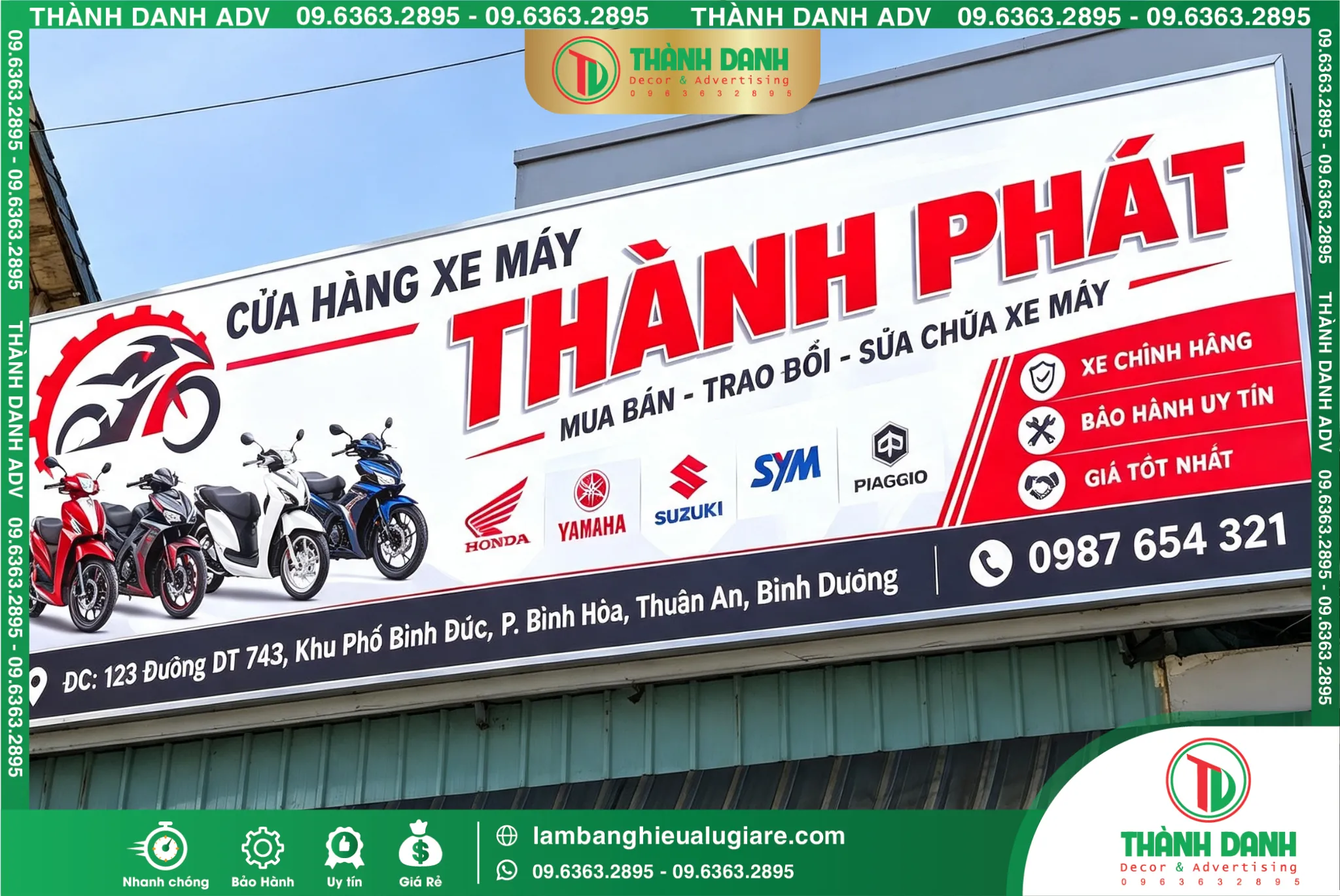 Bảng Bạt Bình Dương Cửa Hàng Xe Máy Thành Phát – Mẫu Đẹp, Giá Tốt