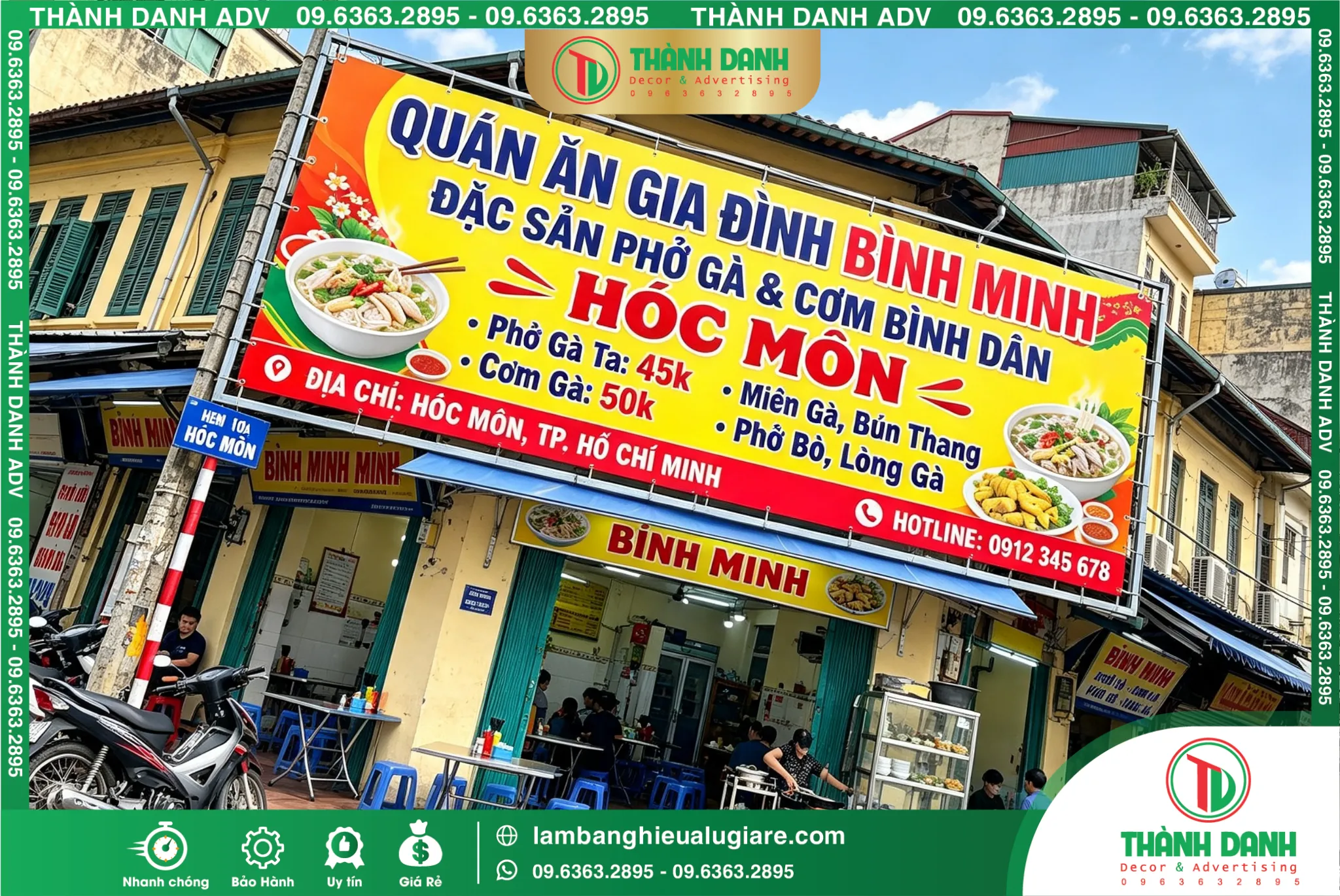 Bảng Bạt Hóc Môn Quán Ăn Gia Đình Bình Minh – Thi Công Thực Tế