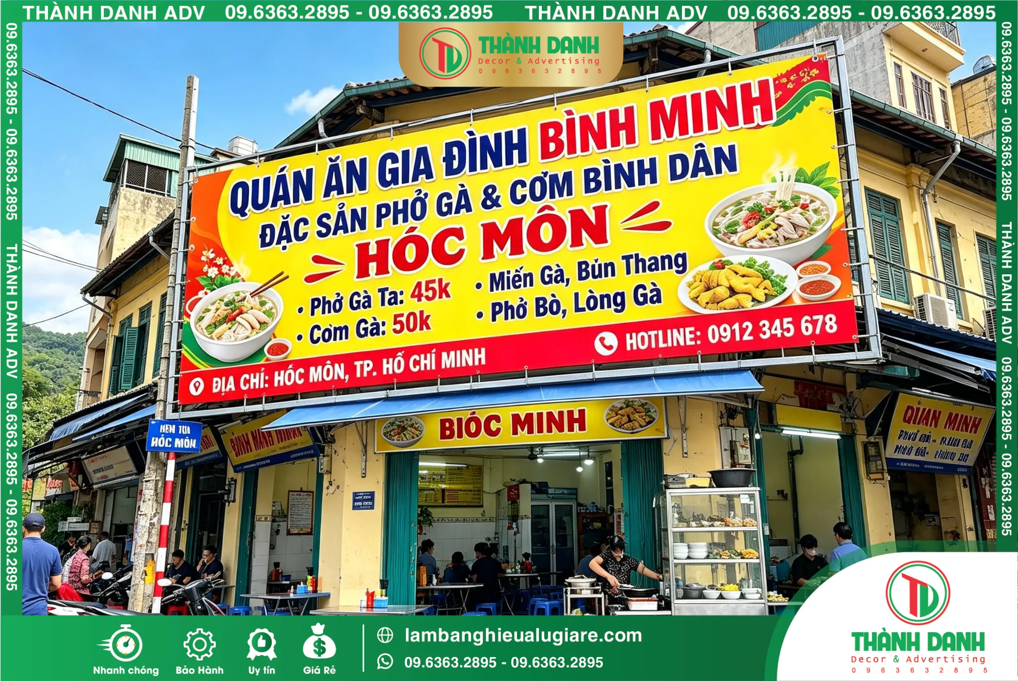 Bảng Bạt Hóc Môn Quán Ăn Gia Đình Bình Minh – Thi Công Thực Tế