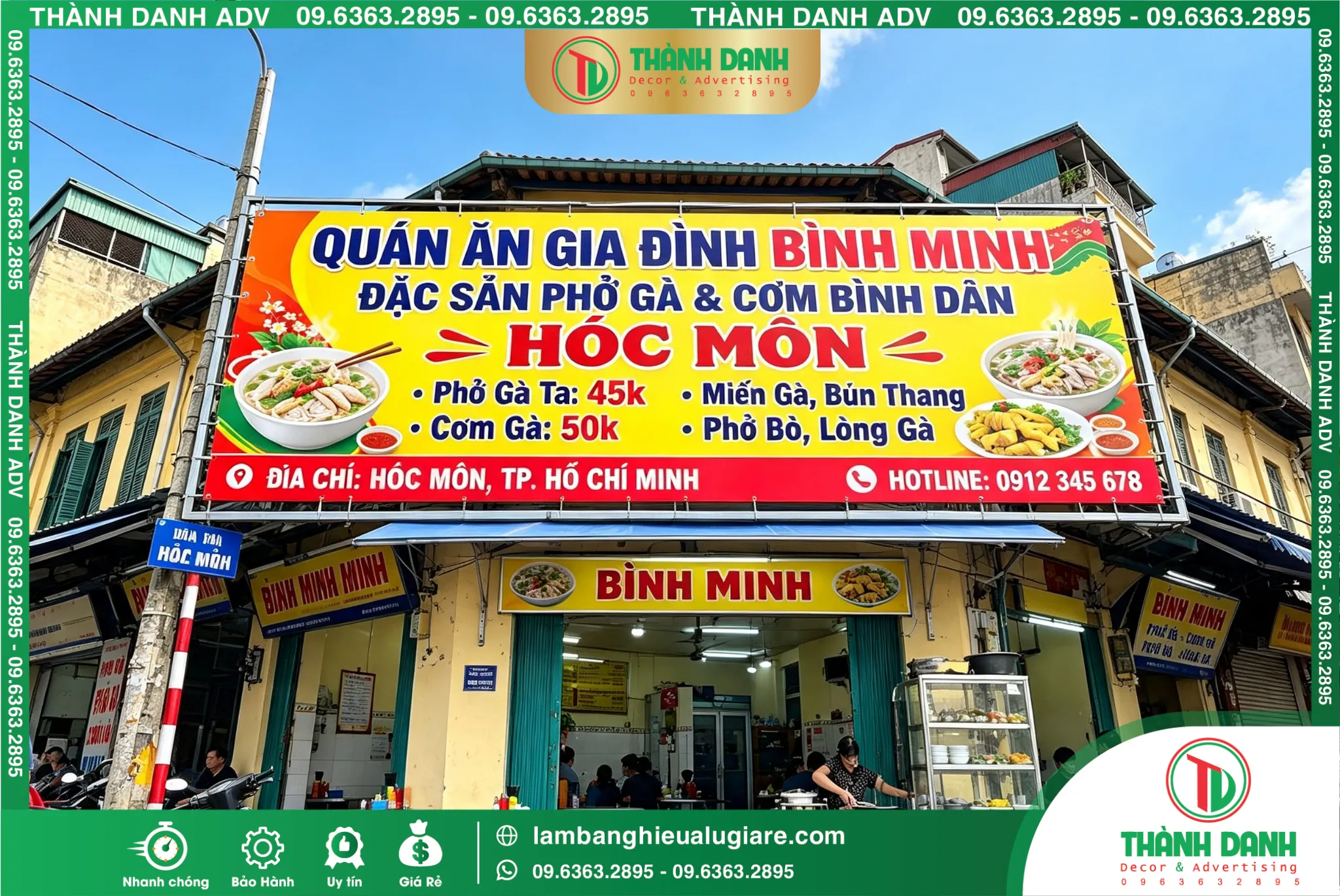 Bảng Bạt Hóc Môn Quán Ăn Gia Đình Bình Minh – Thi Công Thực Tế