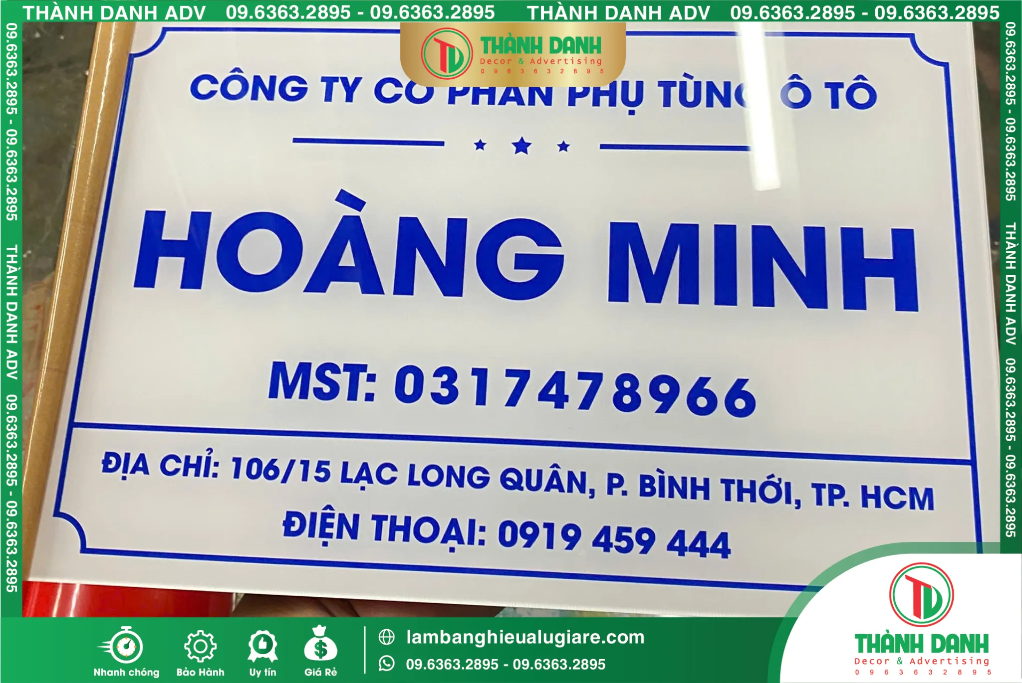 Bảng Tên Công Ty Phụ Tùng Ô Tô Hoàng Minh Tân Phú – Mẫu Đẹp, Giá Tốt