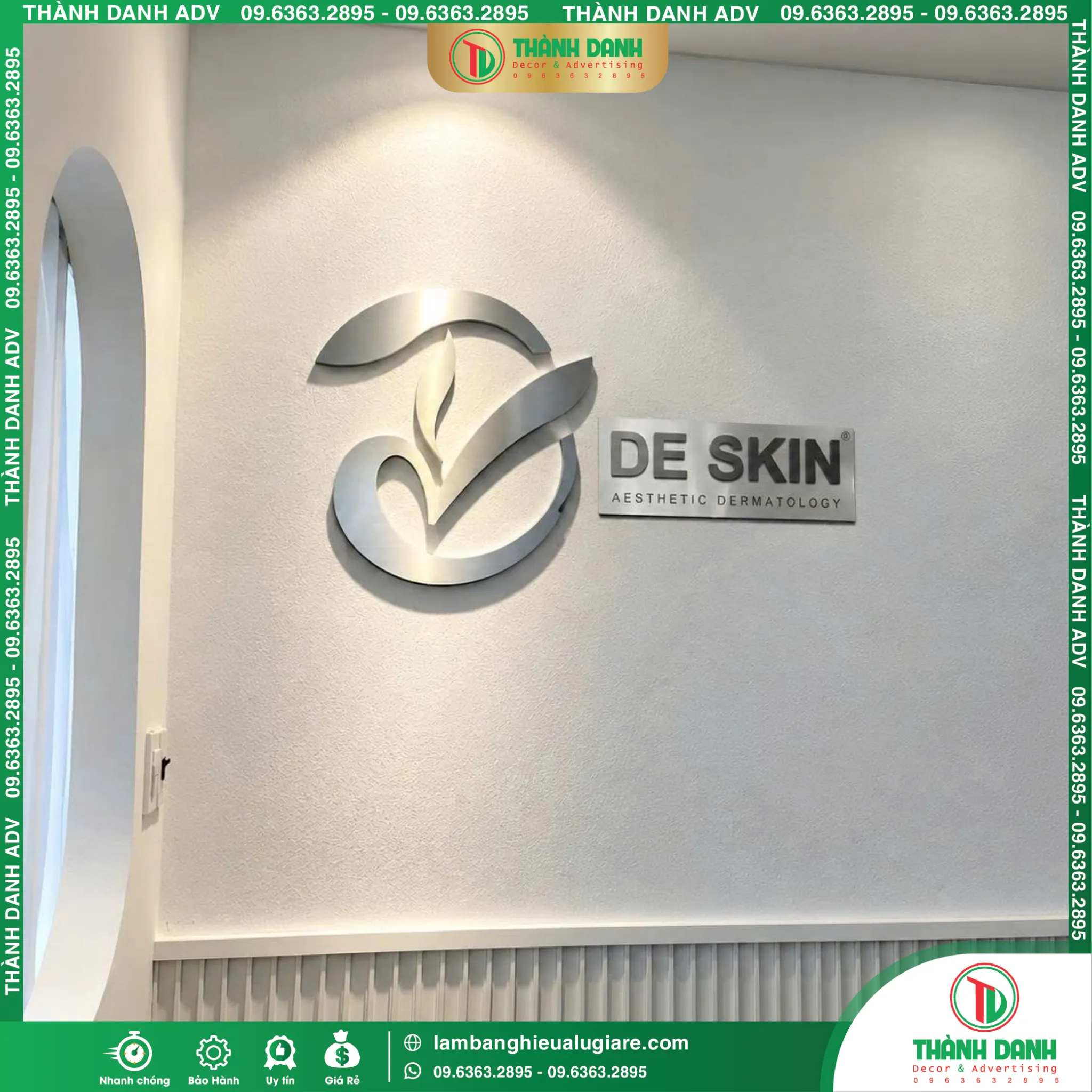 Bảng Hiệu Alu Chữ Nổi Inox DE SKIN Quận 1 – Mẫu Đẹp, Thi Công Thực Tế