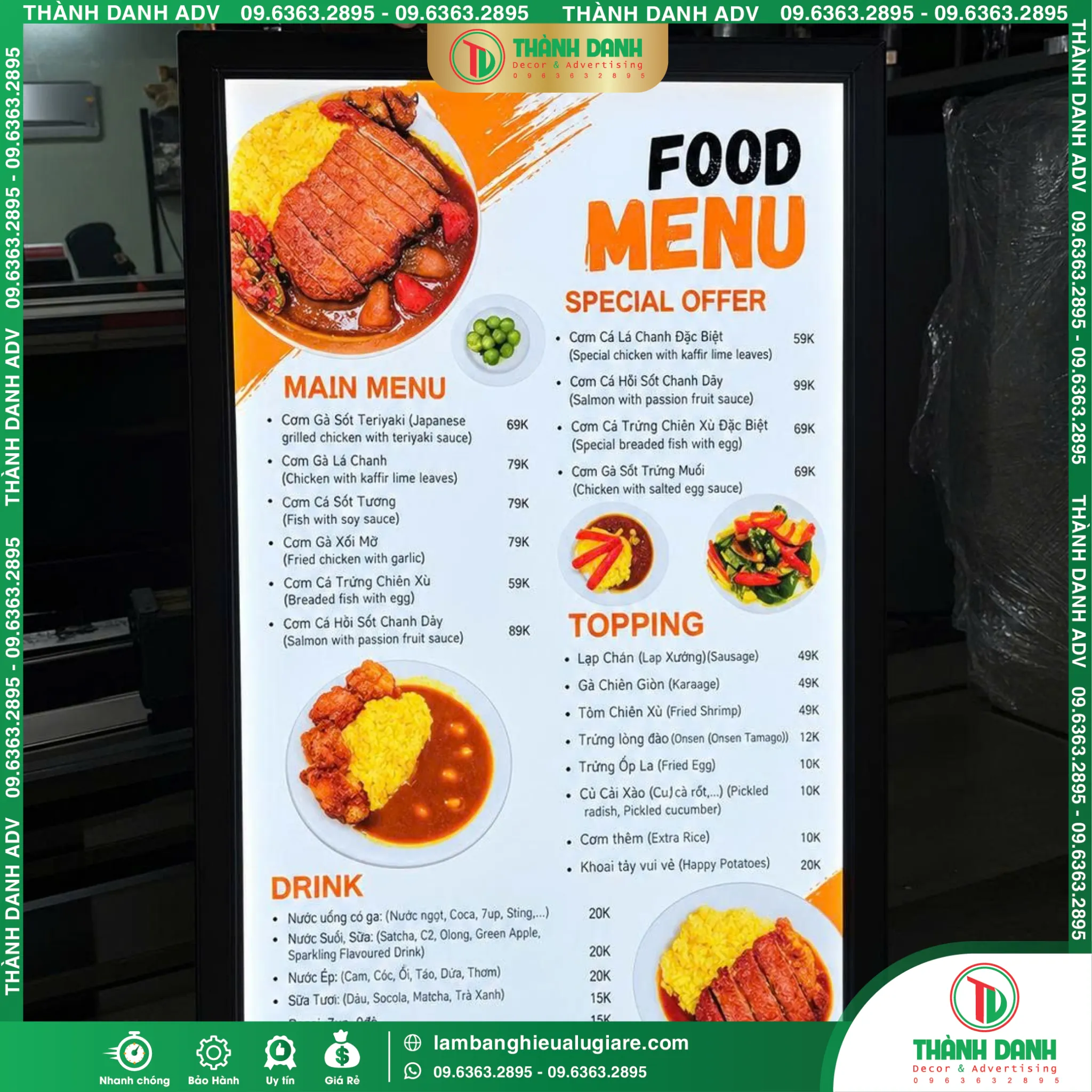 Hộp Đèn Siêu Mỏng Food Menu – Mẫu Đẹp, Giá Tốt