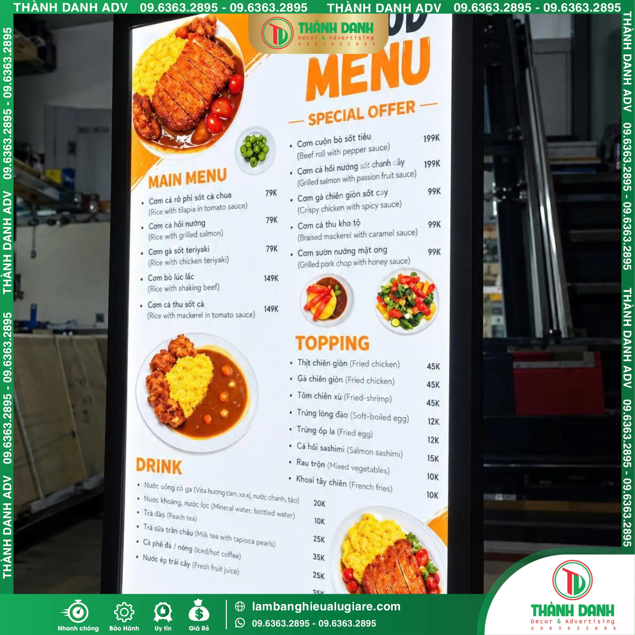 Hộp Đèn Siêu Mỏng Food Menu – Mẫu Đẹp, Giá Tốt