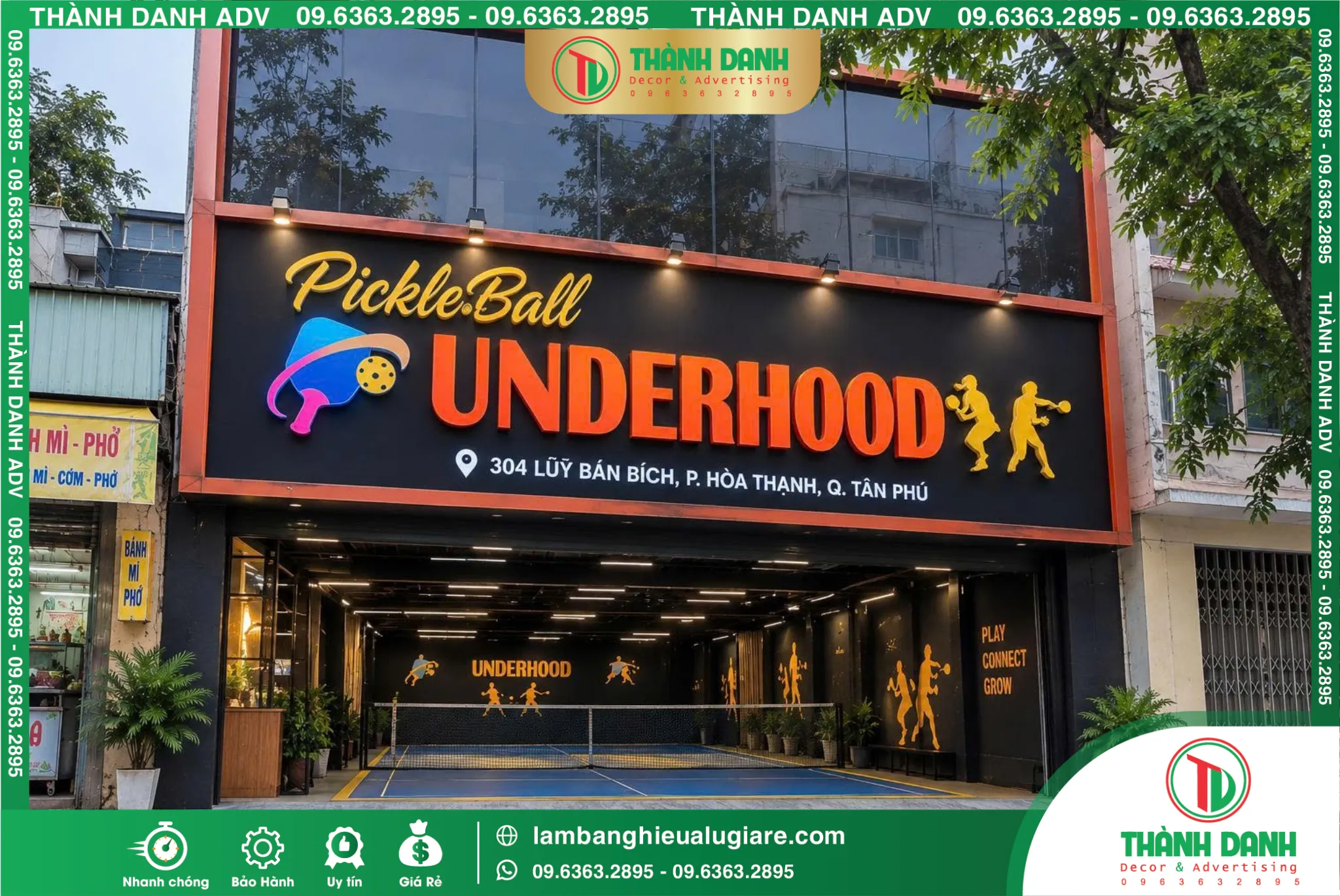 Thi công bảng hiệu alu sân Pickle Ball Underhood Tân Phú