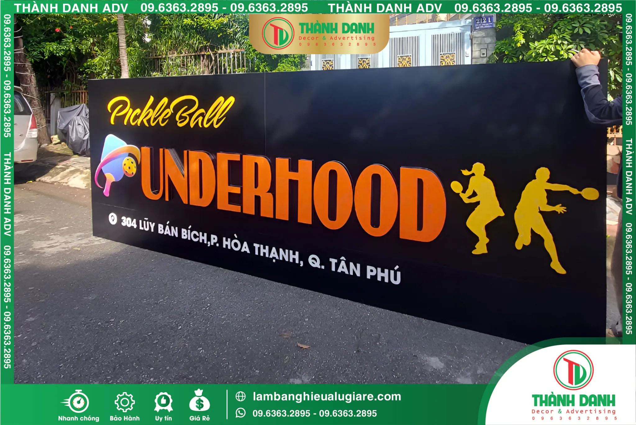 Thi công bảng hiệu alu sân Pickle Ball Underhood Tân Phú