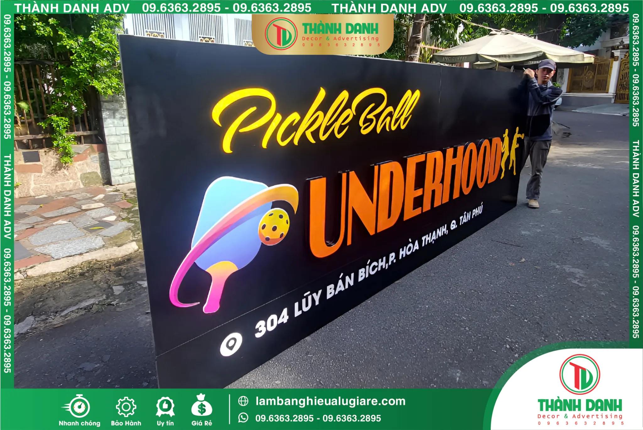 Thi công bảng hiệu alu sân Pickle Ball Underhood Tân Phú