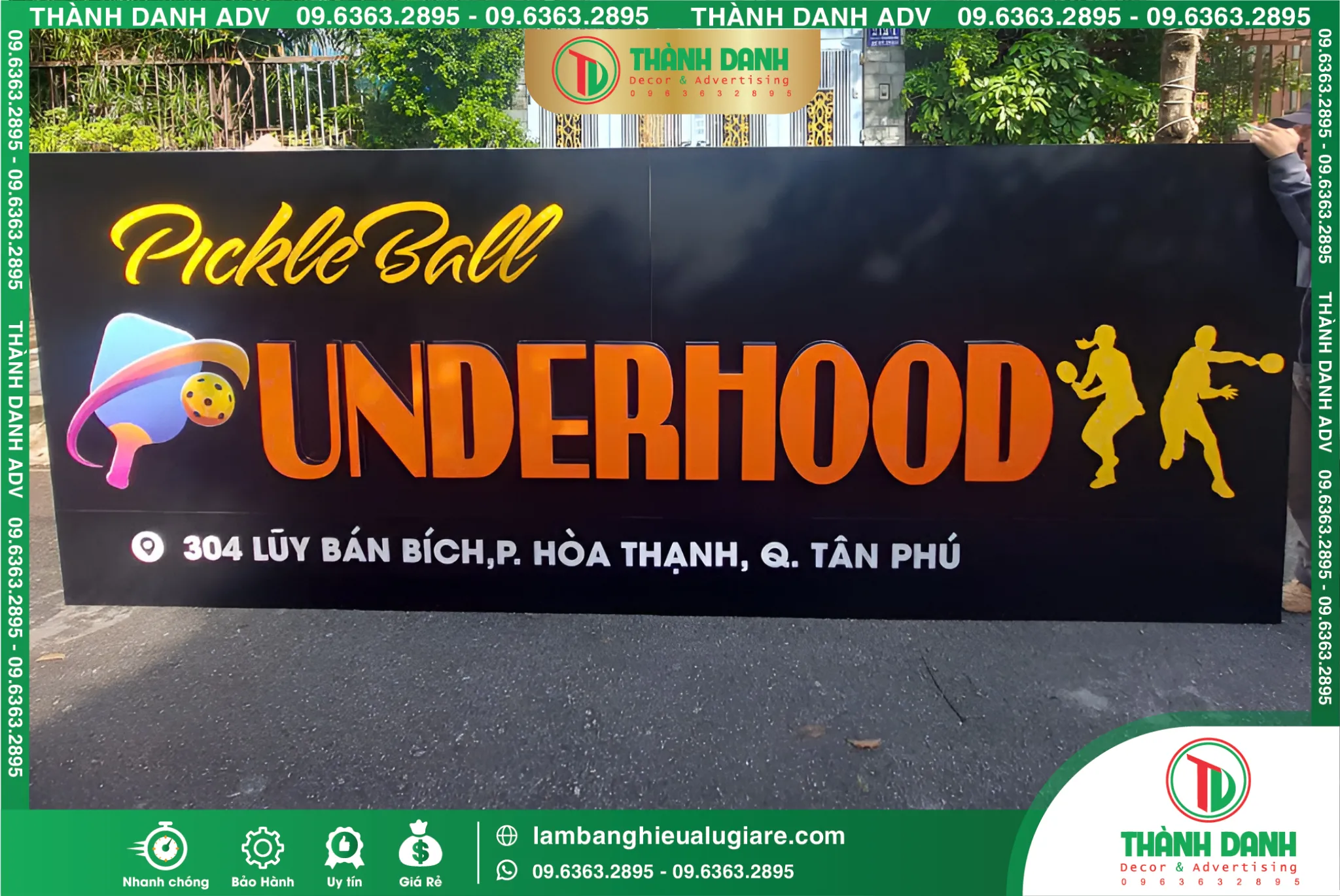 Thi công bảng hiệu alu sân Pickle Ball Underhood Tân Phú