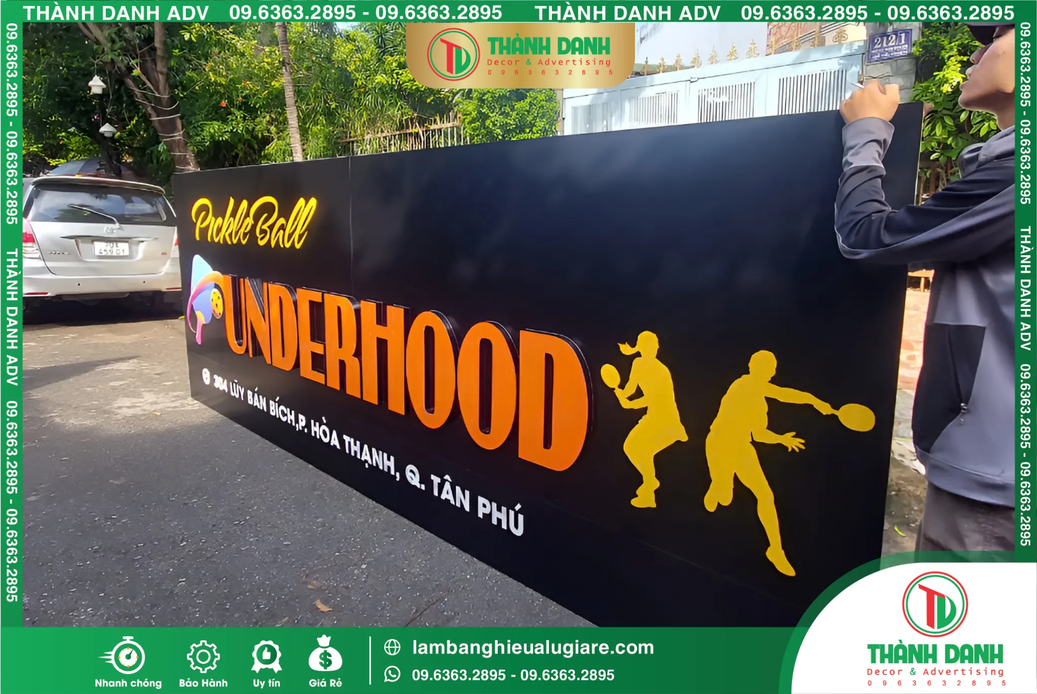 Thi công bảng hiệu alu sân Pickle Ball Underhood Tân Phú