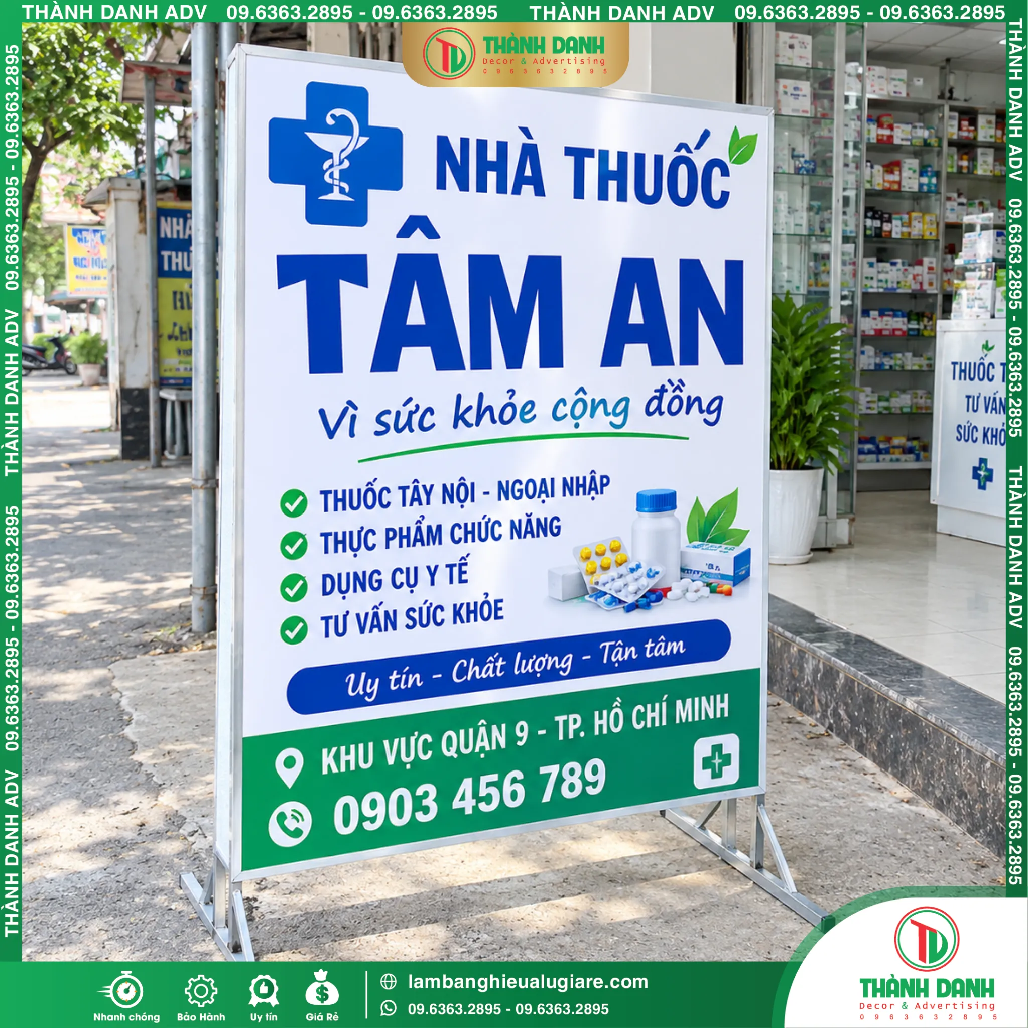 Hộp Đèn Bạt Nhà Thuốc Tâm An In Sắc Nét, LED Nổi Bật